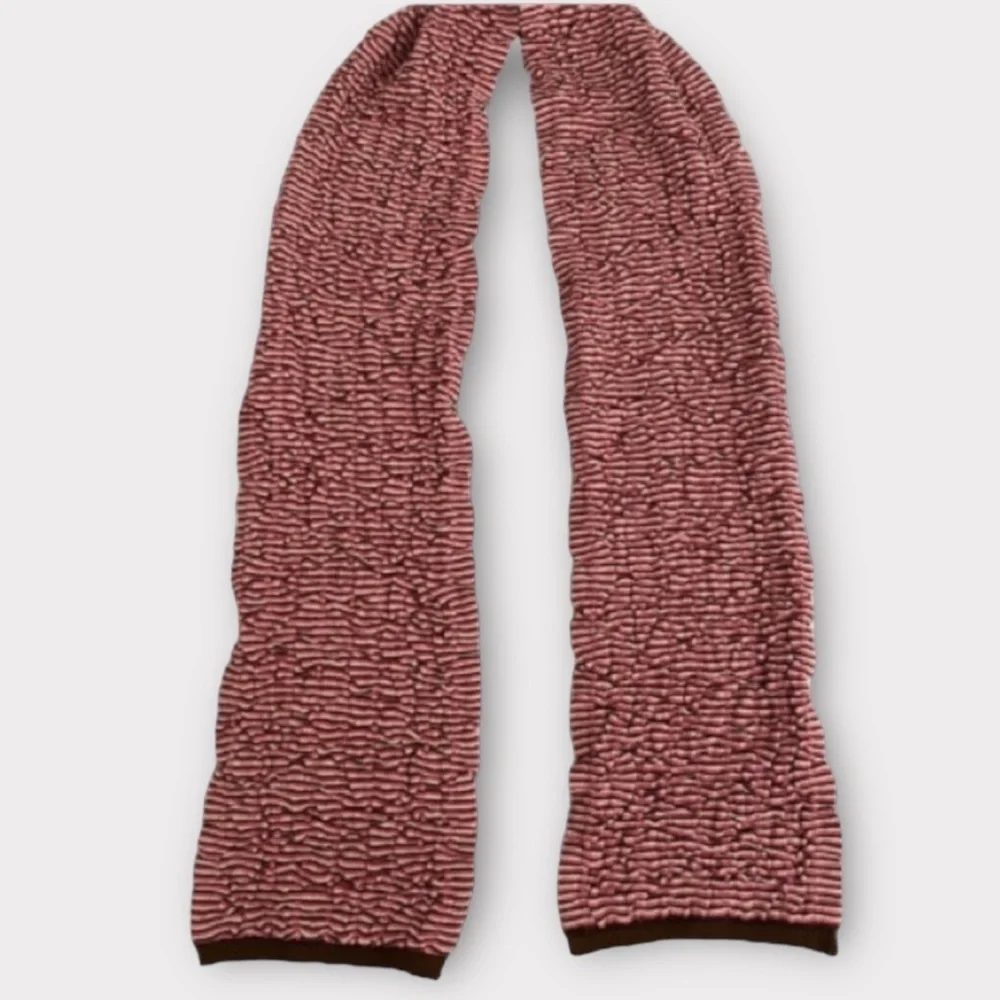 Knit Scarf Wrap Textured Ruffle Pink Brown Striped Winter Snow Warm Cozycore